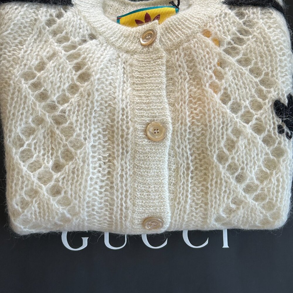 NWT Gucci X Adidas Ivory Mohair Knit Button Front Cardigan XS - Picture 13 of 16